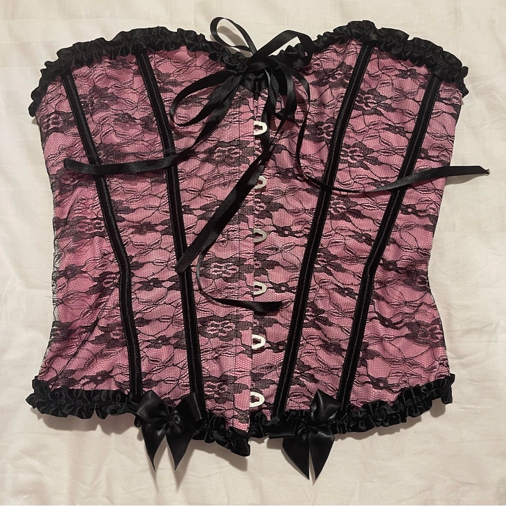 Pink and Black Lace authentic CORSET top!